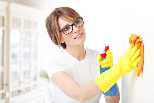 Professional cleaners working in a Putney flat and shared building