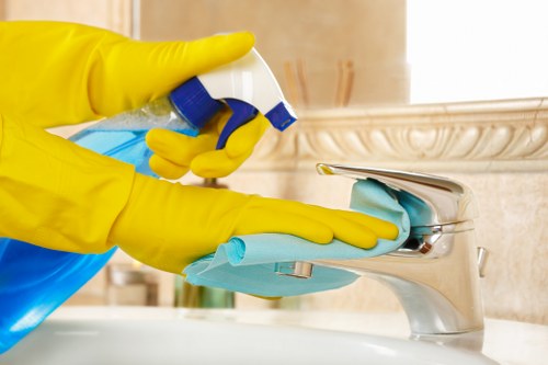 Cleaner wearing PPE while carrying out oven cleaning safely